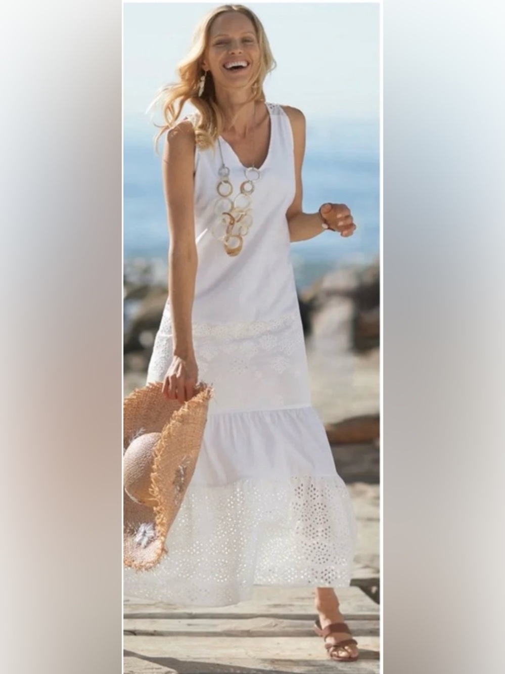 Chico's White Eyelet Sleeveless Maxi Dress